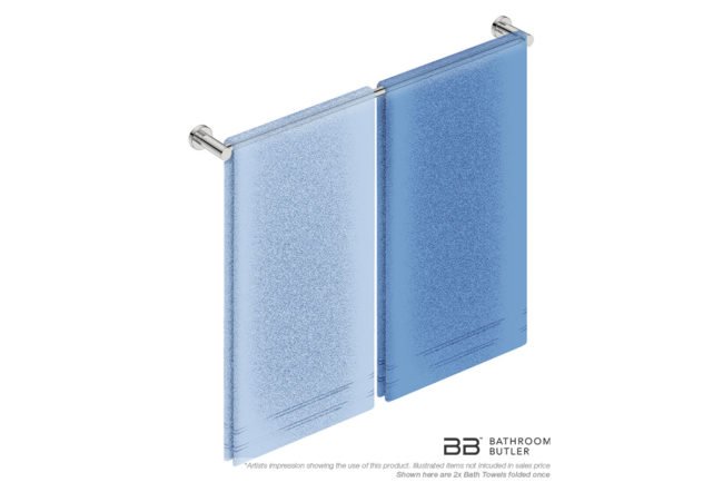 Single Towel Bar 800mm/32inch 4675 with artists impression of two single folded bath towels - Bathroom Butler