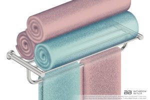Towel Shelf and Hang Bar 4693 with artists impression of bath towels - Bathroom Butler