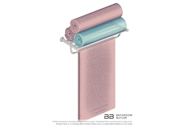 Towel Shelf and Hang Bar 4693 with artists impression of four bath sheets