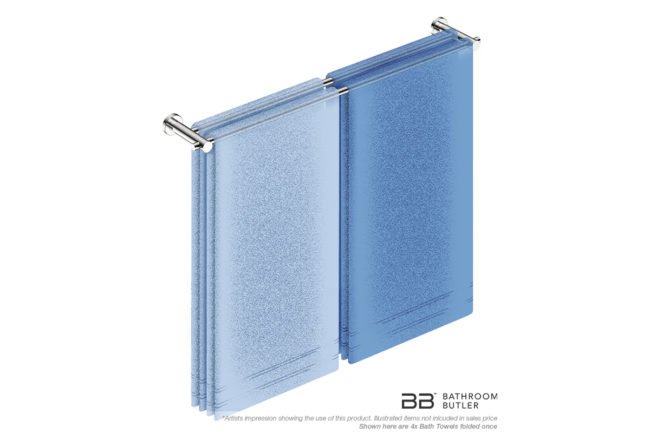 Single Towel Bar 800mm 4885 with artists impression of four single folded bath towels - Bathroom Butler