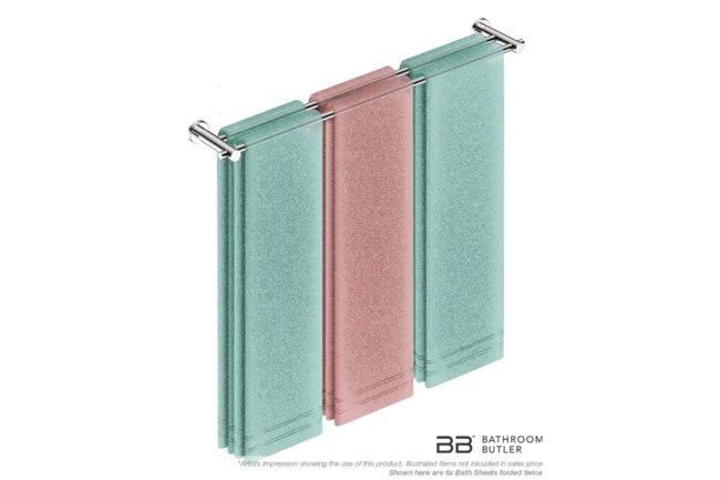 Single Towel Bar 800mm 4885 with artists impression of six double folded bath sheets - Bathroom Butler