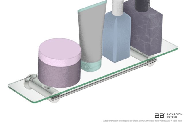 Glass Shelf 500mm 5825 showing artists impression with bathroom products