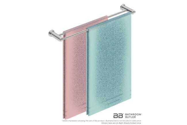 Double Towel Bar 650mm 5882 with artists impression of two single folded bath sheets - Bathroom Butler
