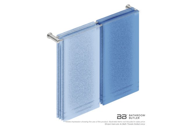 Double Towel Bar 800mm 5885 with artists impression of four single folded bath towels - Bathroom Butler