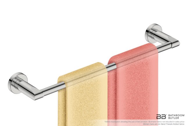 Single Towel Bar 430mm/17inch 8270 with artists impression of two double folded hand towels - Bathroom Butler