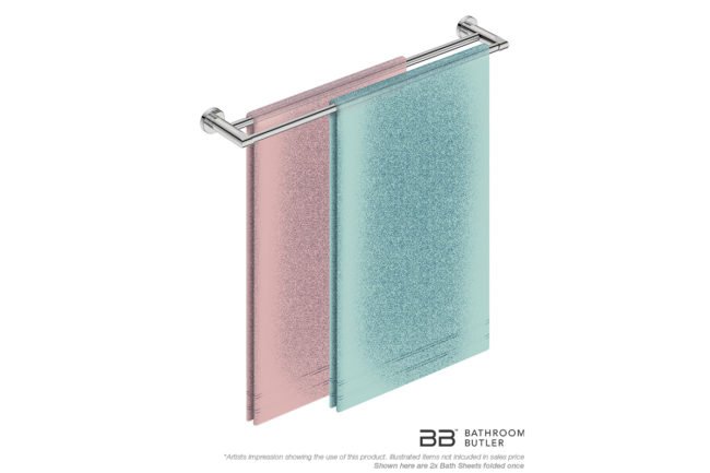 Double Towel Bar 650mm 8282 with artists impression of two single folded bath sheets - Bathroom Butler
