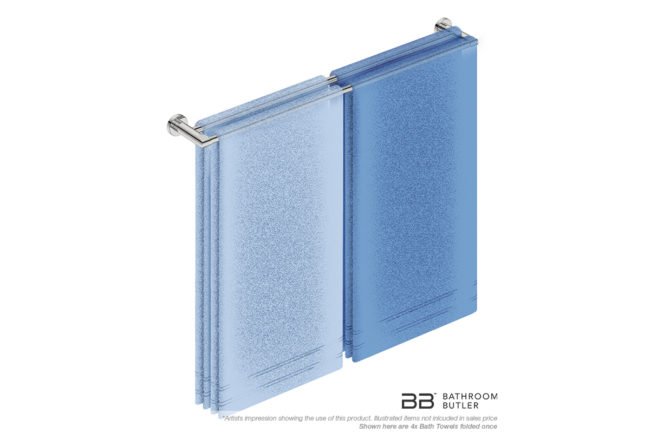 Double Towel Bar 800mm 8285 with artists impression of four single folded bath towels - Bathroom Butler