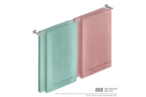 Double Towel Bar 1100mm 8288 with artists impression of four single folded bath sheets - Bathroom Butler