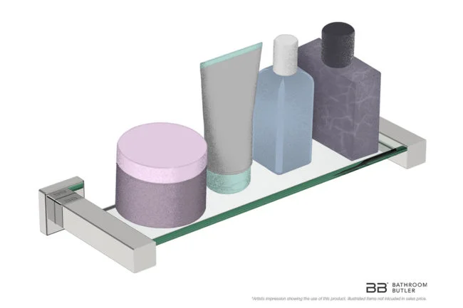 Glass Shelf 8525 showing artists impression of bathroom products