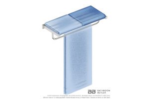 Towel Shelf and Hang Bar 650mm 8593 with artists impression of three bath towels - Bathroom Butler
