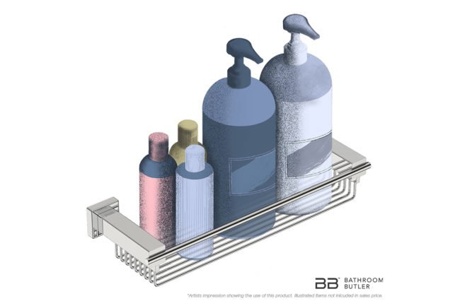 Shower Rack 330mm 8620 showing artists impression of shampoo bottles