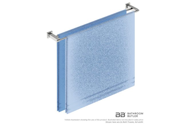 Double Towel Bar 800mm 8685 with artists impression of two full width bath towels - Bathroom Butler