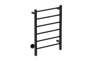 Contour 6 Bar 530mm Heated Towel Rack with PTSelect Switch -230V in Matt Black- Bathroom Butler heated towel rails