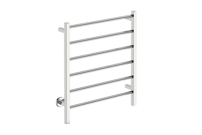 Contour 6 Bar 650mm Heated Towel Rack with PTSelect Switch -230V in Polished Stainless Steel - Bathroom Butler heated towel rails