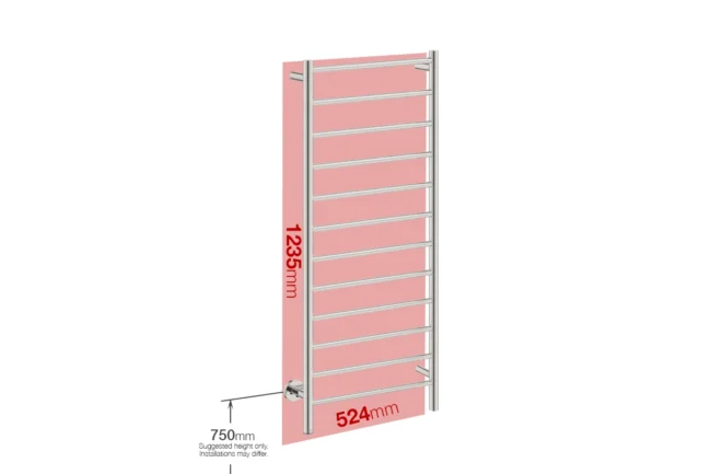 Foot print wall size for NATURAL 12 Bar 500mm Curved with PTSelect