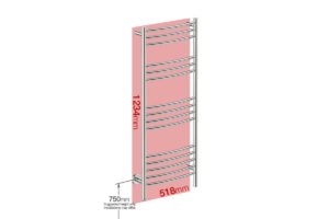 Foot print wall size for NATURAL 15 Bar 500mm Curved with PTSelect