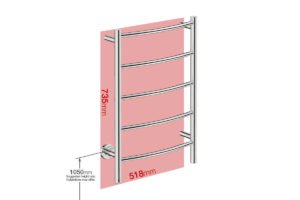 Foot print wall size for NATURAL 5 Bar 500mm Curved with PTSelect