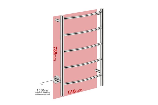 Foot print wall size for NATURAL 5 Bar 500mm Curved with PTSelect