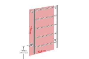 Foot print wall size for NATURAL 5 Bar 500mm Straight with PTSelect