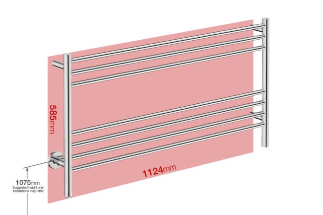 Foot print wall size for NATURAL 7 Bar 1100mm Straight with PTSelect