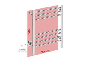 Foot print wall size for NATURAL 7 Bar 500mm Straight with PTSelect