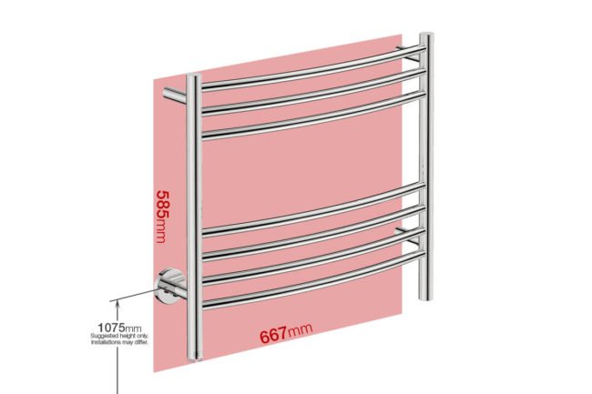 Foot print wall size for NATURAL 7 Bar 650mm Curved with PTSelect