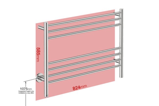 Foot print wall size for NATURAL 7 Bar 800mm Straight with PTSelect