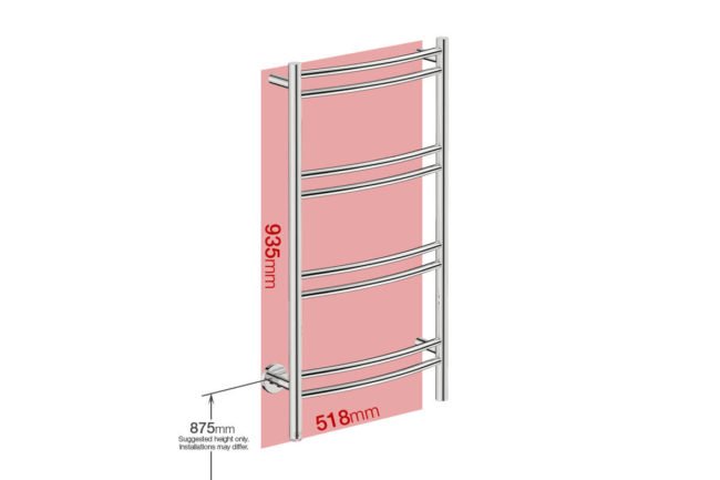 Foot print wall size for NATURAL 8 Bar 500mm Curved with PTSelect