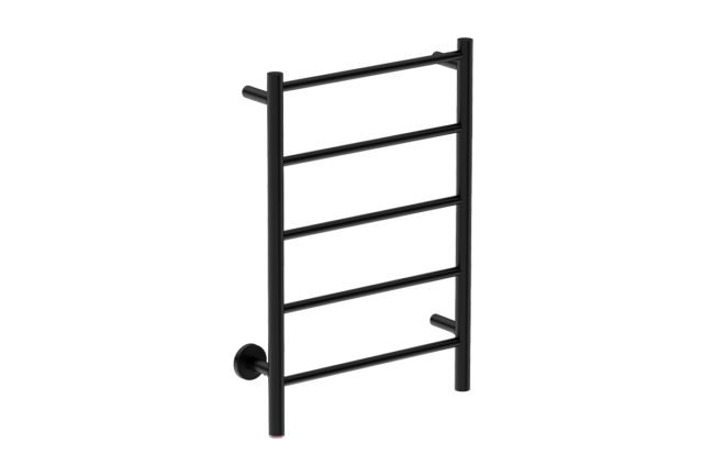 Natural 5 Bar 500mm Heated Towel Rack Straight with PTSelect Switch - 230V in Matt Black - Bathroom Butler heated towel rails