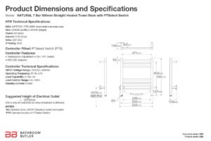 Specifications and Dimensions for NATURAL 7 Bar 500mm-STR-PTS
