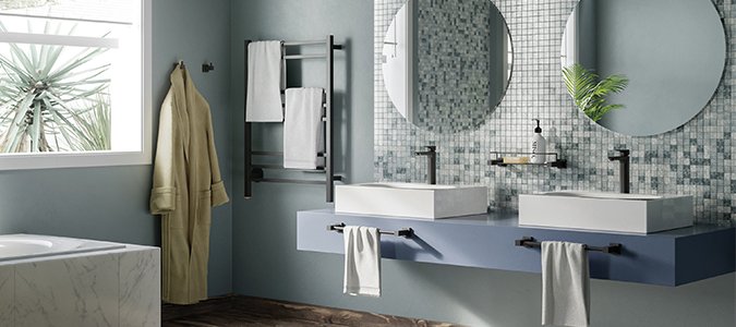 Matt Black Grid - CUBIC 8 Bar heated towel rail
