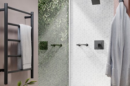 Matt Black Grid - NATURAL 5 Bar heated towel