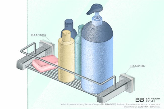 Illustration showing Glass Mounting 1007 with shower rack